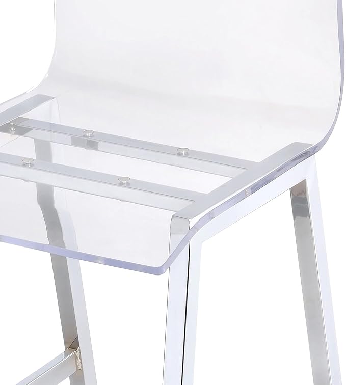 Set of 2 Modern Clear Acrylic & Chrome Counter Height Chairs for Kitchen Island or Dining