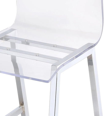 Set of 2 Modern Clear Acrylic & Chrome Counter Height Chairs for Kitchen Island or Dining