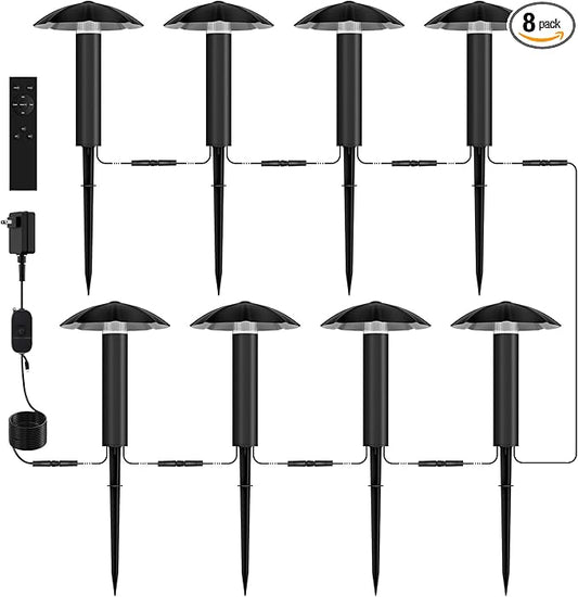 Low Voltage Landscape Lighting Kit: 8-Pack All-in-One-Set Easy Setup - Dusk to Dawn Auto On/Off &Timer - 3W Outdoor Waterproof Metal Pathway Lights for Garden Yard Walkway Driveway