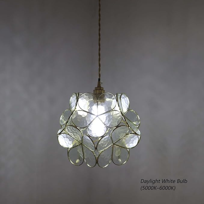 Bieye L10915 Petals Tiffany Style Stained Glass Ceiling Pendant Light for Home Decoration (Clear, 12" Cherry Blossom)