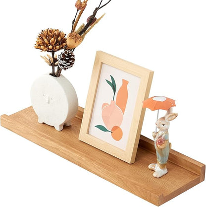 Oak Floating Shelves for Wall 16 Inch (Width 4"), Natural Wood Wall Shelves Display Picture Ledge Shelf for Living Room Bedroom Bathroom Kitchen Office Decor and Storage