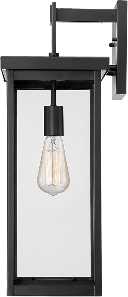 ML Lighting | Barkeley Collection | 42602-PBK | 22" Modern One Bulb Outdoor Steel Medium Wall Sconce | Anti-Rust Powder Coat Black with Clear Glass Shade | Exterior Ambient Light for Safety