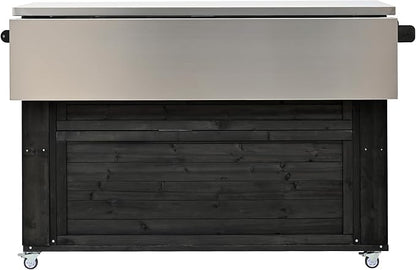 Flieks Outdoor Kitchen Island Fir Wood Kitchen Island with Stainless Steel Top, Ample Storage Space, Towel and Spice Racks and a Bottle Opener for Outdoor, Black