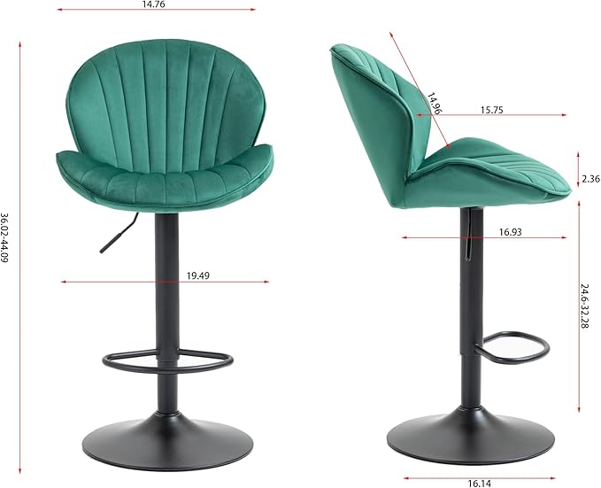 Rhomtree 24-32 Inch Swivel Bar Stools, Adjustable Counter Height Barstools, Velvet Tufted Upholstered and Footrest Barstools, Upholstered Bar Chairs for Home Bar Kitchen Island(Green Set of 2)