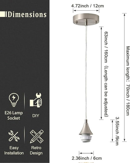 Vintage Brushed Nickel Pendant Light Kit,E26 Lamp Socket DIY Pendant Light Cord,Adjustable Hanging Light Fixtures for Kitchen,3Pack