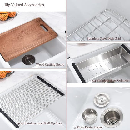 30 Inch White Farmhouse Sink Workstation-Bokaiya 30x20 Fireclay Farmhouse Apron Front Kitchen Sink Ledge WorkstationHeavy Porcelain Ceramic Single Bowl Farm Sink with Cutting Board