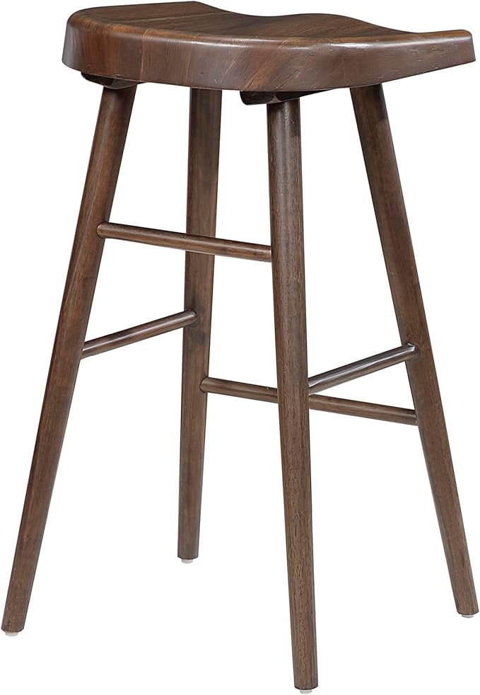 Lexicon Bar Height Stools Set of 2, Sturdy Acacia Wood Frame Saddle Seat Bar Chairs, Rustic Backless Kitchen Island Seating for Dining Room, Breakfast Nook, Brown