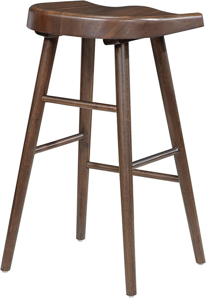 Lexicon Bar Height Stools Set of 2, Sturdy Acacia Wood Frame Saddle Seat Bar Chairs, Rustic Backless Kitchen Island Seating for Dining Room, Breakfast Nook, Brown