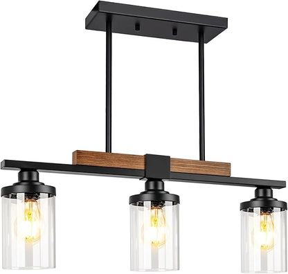 VenzBlomia Black Kitchen Island Lighting Fixture, 3-Light Farmhouse Dining Room Chandelier Over Table, Large Pendant Light Ceiling Hanging, Modern Dining Table Light with Adjustable Height
