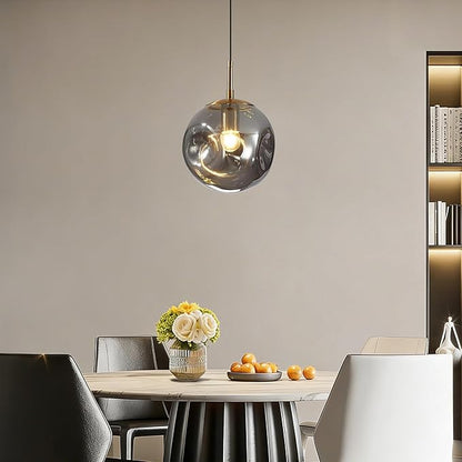 Modern Smoke Gray Concave Glass Pendant Light, Kitchen Island Lighting Single Globe Pendant Light Fixtures Century Kitchen Island Pendant Lighting for Bedroom Living Dining Room Light （Without Bulb）