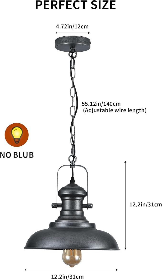 12.2" Hand-Painted Bronze Industrial Farmhouse Pendant Light, Modern Rustic Dome Hanging Ceiling Lighting Fixture for Bar, Cafe & Dining Room