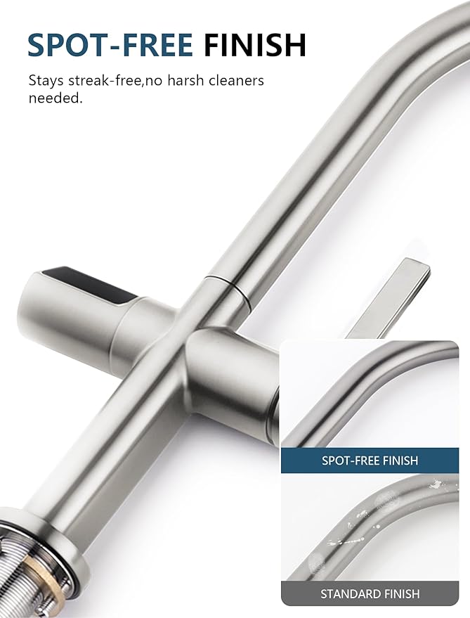 Lefton Touchless Pull-Out Kitchen Faucet, Hands Free Motion Sensor Activated, Battery-Free Temperature Display, KF2206 (Contemporary, Brushed Nickel)