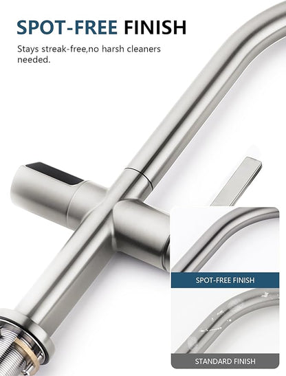 Lefton Touchless Pull-Out Kitchen Faucet, Hands Free Motion Sensor Activated, Battery-Free Temperature Display, KF2206 (Contemporary, Brushed Nickel)
