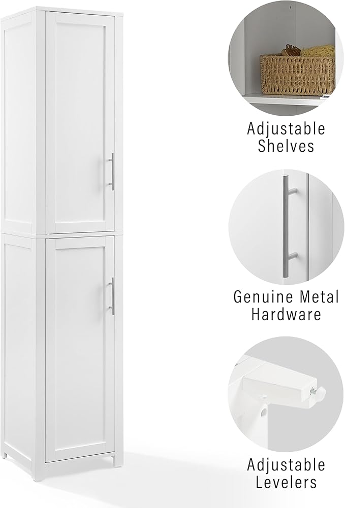 Crosley Furniture Savannah Linen Storage Cabinet, Laundry Room, Bathroom Organizer with Shelves, White