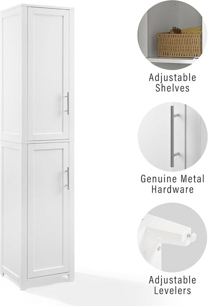 Crosley Furniture Savannah Linen Storage Cabinet, Laundry Room, Bathroom Organizer with Shelves, White