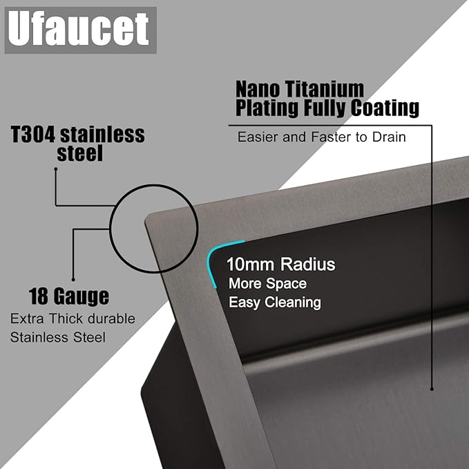 28 Inch Undermount Kitchen Sink Black, 28x18 Gunmetal Black 16 Gauge Stainless Steel Single Bowl Under Mount Commercial Kitchen Sinks 9 Inch Deep Includes Drain