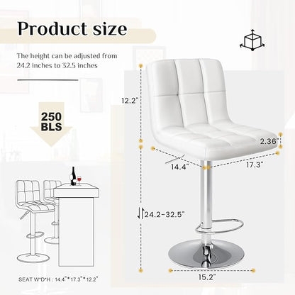 DUMOS Bar Stools Set of 2, 24 inch Counter Height Bar Stools, Upholstered Modern Kitchen Barstools with Metal Base, PU Leather Saddle Stools for Kitchen Island, Snowy White