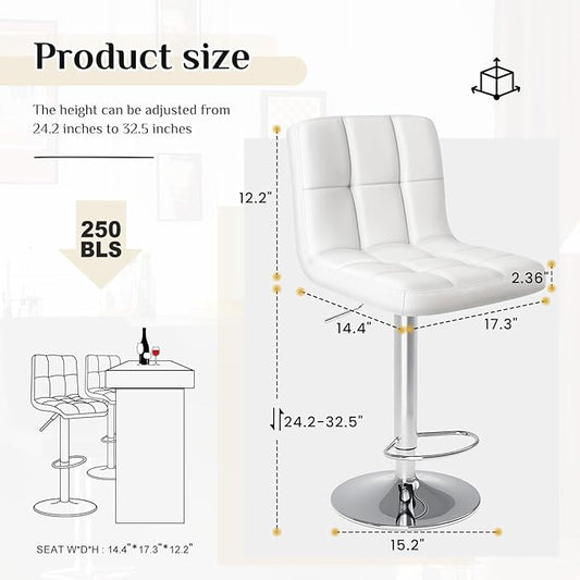 DUMOS Bar Stools Set of 4, 24 inch Counter Height Bar Stools, Upholstered Modern Kitchen Barstools with Metal Base, PU Leather Saddle Stools for Kitchen Island, Snowy White