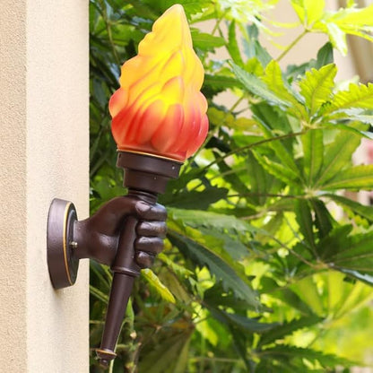 Retro Outdoor Waterproof Wall Lights Fixture Holding Torch Wall Lamp Left Torchbearer Hand Light Glass Lampshade E27 LED Bulb 7W Industrial Style,Bronze,3000K(1Pcs)