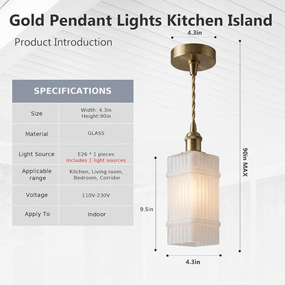 3Pack Milk Glass Striped Kitchen Island Pendant Lights, Vintage Dining Room Light Fixture - Adjustable Hanging Light Set for Dining Room, Bedside, Vanity Area, Hallway & Entryway