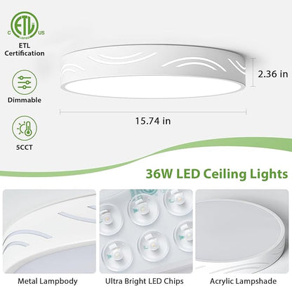 Modern Dimmable Ceiling Light Fixture,5CCT in One LED Flush Mount Kitchen Lights,Round Close to Ceiling Lamp for Bedroom Living Room Hallway Entryway Laundry Room Bathroom(White,15.75 in,ETL Listed)