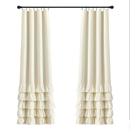 Lush Decor Allison Ruffle 100% Blackout Window Curtain Single 40" W x 84" L Ivory - Cream Blackout Curtains for Bedroom or Nursery - Coquette Curtains
