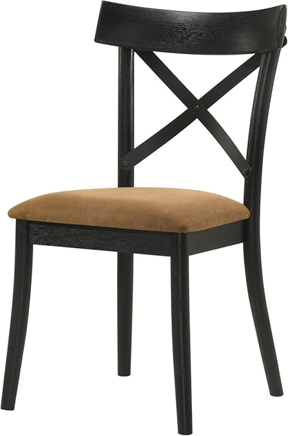 JUSTONE Cross Back Dining Chairs Set of 4, Modern Kitchen Chairs with Hillary Brown Leather Upholstery & Walnut Black Finish, Side Chairs for Dining Room, Kitchen Island, Breakfast Nook