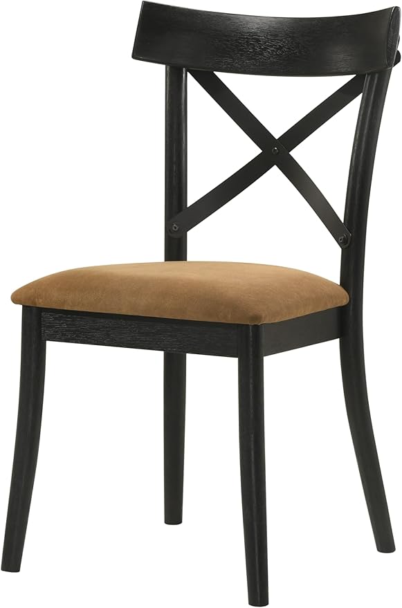 JUSTONE Dining Chairs Set of 2, Cross Back Side Chairs with Hillary Brown Leather Seats, Modern Wooden Kitchen Chairs, Walnut Black Finish for Dining Room, Kitchen, Home Cafe, Bar