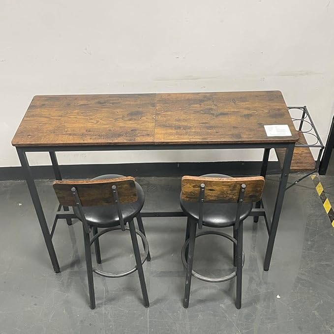 Bar Height Table and Chairs Set-Compact Bar Table and Chairs for Small Kitchen,Dining Room,or Kitchen Island with Seating-Kitchen Table Set,Perfect as Dining Table with Chairs (Rustic Brown)