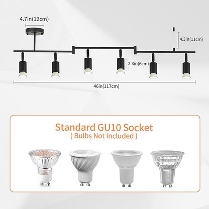 SEEBLEN 6-Light Black Track Lighting Fixtures Ceiling, Flexible Foldable Arm and Rotatable Light Head,Modern LED Track Lighting for Kitchen Islands, Dining Rooms(GU10 Socket, Bulbs Not Included)