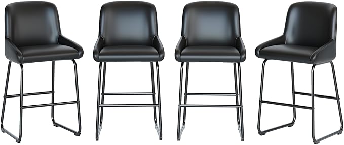 IDEALHOUSE Counter Height Bar Stools Set of 4, PU Leather Barstools with Back and Footrest, Modern Industrial Metal Frame Armless Bar Chairs for Kitchen Island, Counter, Black