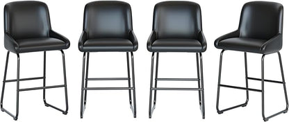 IDEALHOUSE Counter Height Bar Stools Set of 4, PU Leather Barstools with Back and Footrest, Modern Industrial Metal Frame Armless Bar Chairs for Kitchen Island, Counter, Black