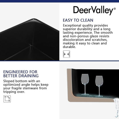 DeerValley Black Farmhouse Workstation Sink 33 Inch, Fireclay Apron Undermount Single Bowl Kitchen Sink with Accessories