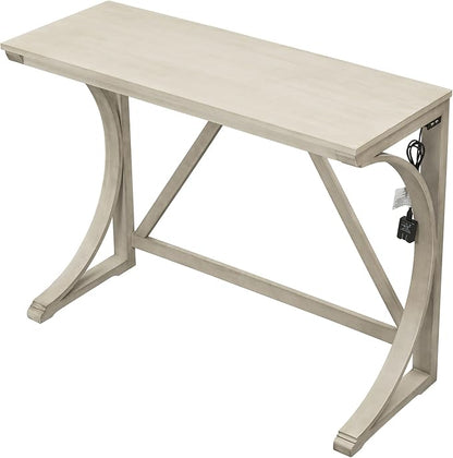 Polibi 3-Piece Farmhouse Counter Height Dining Set, Wood Kitchen Dining Table Set with USB Port and 2 Upholstered Stools for Small Places (Milky White)