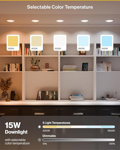 Sunco 96 Pack LED Disc Lights Ceiling 6 Inch, Flush Mount Disk Light, Recessed Can Lighting, 1050 LM, 15W (75W Equivalent), Selectable CCT 3000K/4000K/5000K/6000K/6500K, Dimmable, Damp Rated ETL.