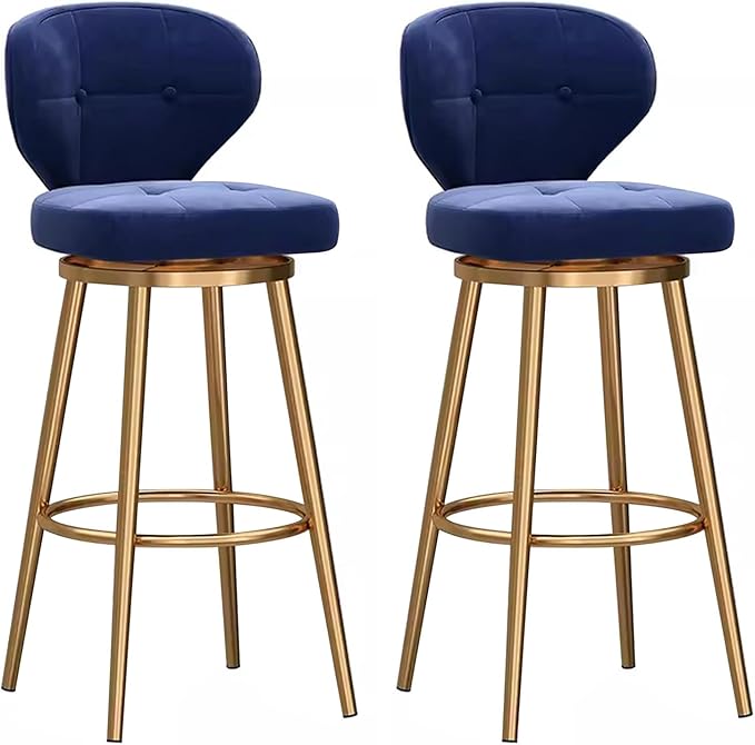 Counter Height stools Set of 2, 360° s with Back and Footrest, Thickened Upholstered Cushion, Tall Chairs for Kitchen Island, Dining Room, Home, Cafe,Blue-Sitting Height 65cm