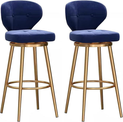 Counter Height stools Set of 2, 360° s with Back and Footrest, Thickened Upholstered Cushion, Tall Chairs for Kitchen Island, Dining Room, Home, Cafe,Blue-Sitting Height 75cm
