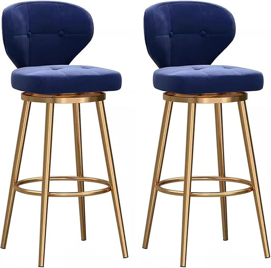 Counter Height stools Set of 2, 360° s with Back and Footrest, Thickened Upholstered Cushion, Tall Chairs for Kitchen Island, Dining Room, Home, Cafe,Blue-Sitting Height 75cm