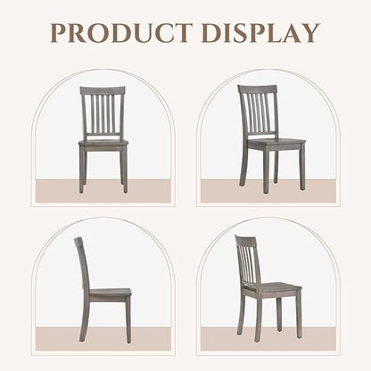 COLAMY Wooden Dining Room Chairs Set of 4, Spindle High Back Windsor Kitchen Side Chair, Farmhouse Dining Chairs for Kitchen, Dining Room, Light Grey