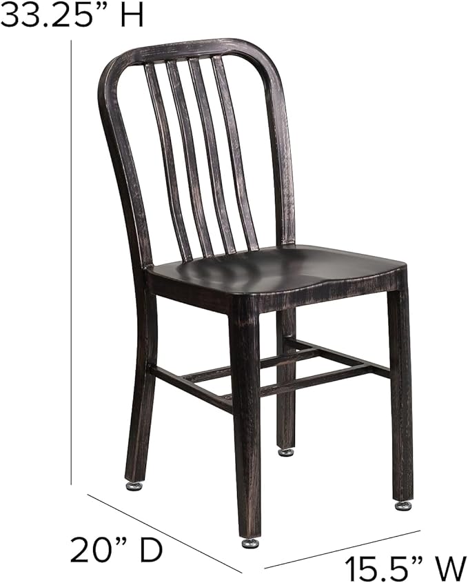 Flash Furniture Gael Commercial Grade 2 Pack Black-Antique Gold Metal Indoor-Outdoor Chair
