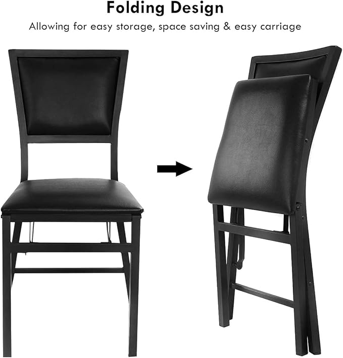 Goplus Topment Set of 2 Steel Folding Chair, PU Upholstered Counter Height Side Chairs with High Backrest & Steel Frame, Modern Style Folding Chairs for Kitchen Dining Room Restaurant