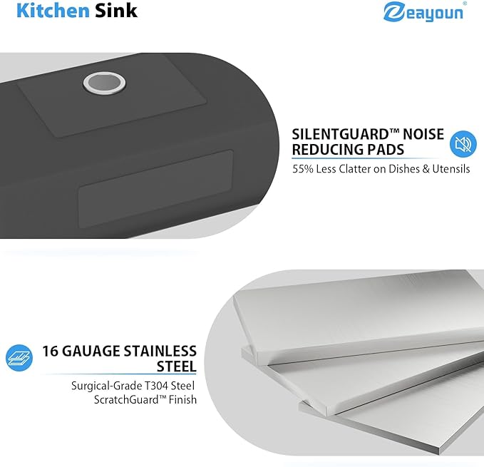 33 Inch Undermount Kitchen Sink 16 Gague Stainless Steel Single Bowl Handmade Kitchen Sinks Large Deep Under Counter Basin 33"x19"x9"