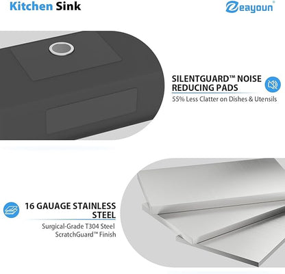 33 Inch Undermount Kitchen Sink 16 Gague Stainless Steel Single Bowl Handmade Kitchen Sinks Large Deep Under Counter Basin 33"x19"x9"