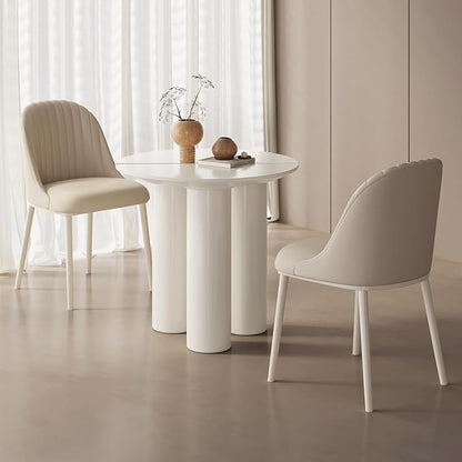 29.92" Cream White Round Dining Table Modern Rectangular Kitchen Table Minimalist Ripple Base Compact Space Saving Desk For Apartment Dining Room Home Furniture Easy Assembly Durable Wood Surface