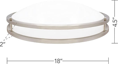 Maxxima 18" LED Flush Mount Ceiling Light Fixture - Satin Nickel Round Light, 2000 Lumens, 5 CCT 2700K/3000K/3500K/4000K/5000K, Dimmable Dual Ring Fixture, Perfect for Kitchen, Living Room, or Bedroom