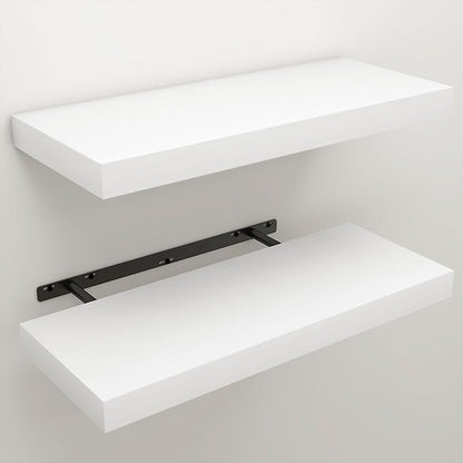 Floating Shelves for Wall, 9.3" Deep Wall Mounted Wood Shelves for Bathroom, Bedroom, Living Room, Kitchen, Hanging Shelf for Books/Storage/Room Decor (White, 24")