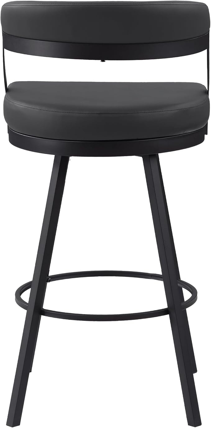 Lexicon Swivel Bar Stools Set of 2 - Bar Height Stools for Kitchen Island, Padded Seat, Open Back, Sturdy Black Metal Frame Finish and Faux Leather Cushion Seat, Sturdy Black