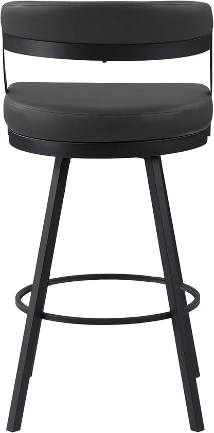 Lexicon Swivel Bar Stools Set of 2 - Bar Height Stools for Kitchen Island, Padded Seat, Open Back, Sturdy Black Metal Frame Finish and Faux Leather Cushion Seat, Sturdy Black