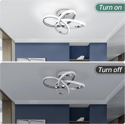 EIDISUNY Modern Led Ceiling Lights, 11.8in Chrome Curved Hallway Ceiling Lights Fixtures, 26W Flush Mount Ceiling Light for Bedroom Kitchen Bathroom Entryway Balcony Stair - Cold White Light 6000K