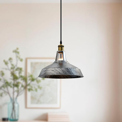 1m Vintage Barn Pendant Lighting with Adjustable Cord Industrial Pendant Light Metal Hanging Lamps for Living Room, Kitchen, Dining Room, Bedroom (Brushed Silver)